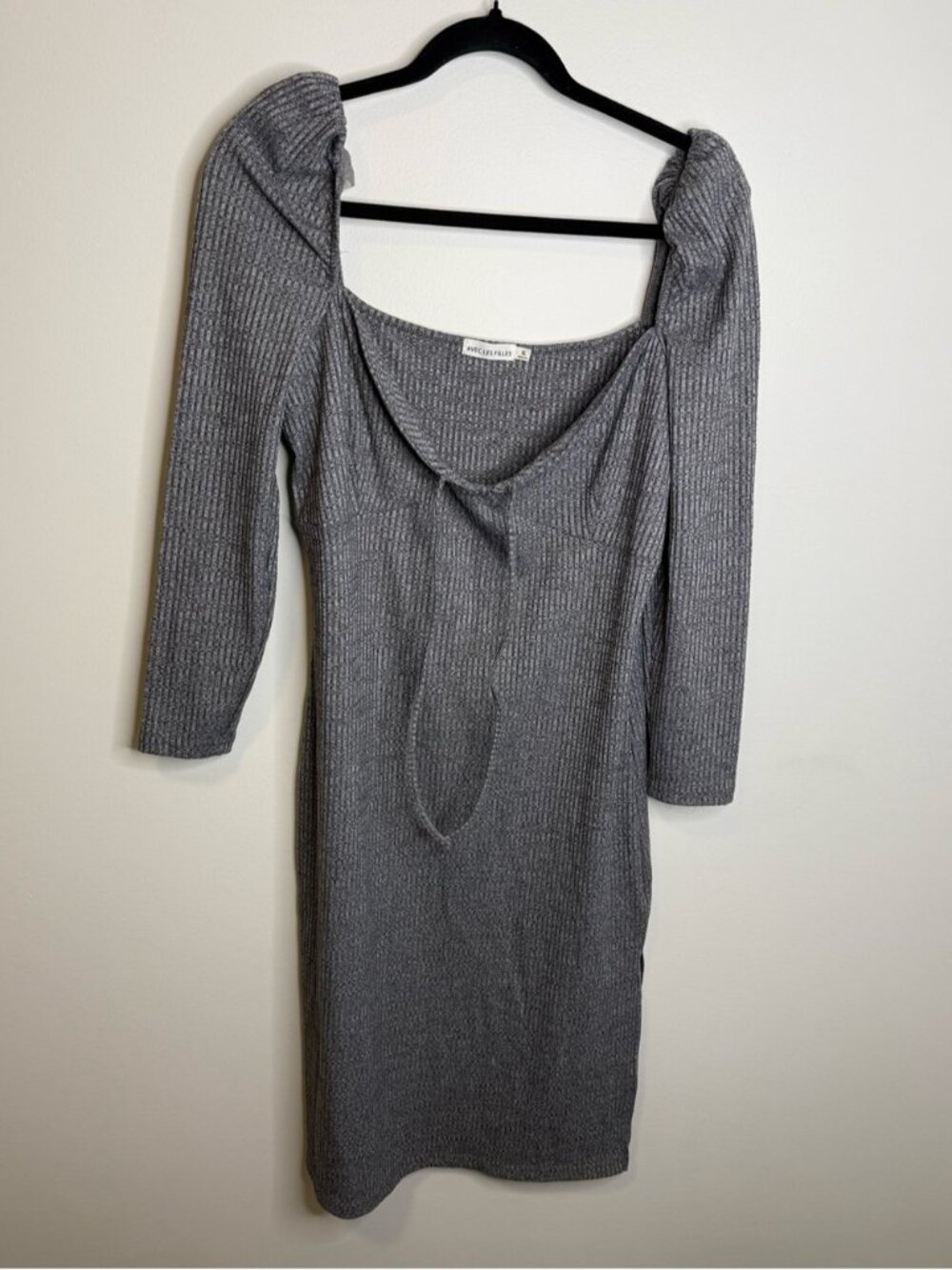 Avec Les Filles Gray Ribbed Square Neck Long Sleeve Dress size XL